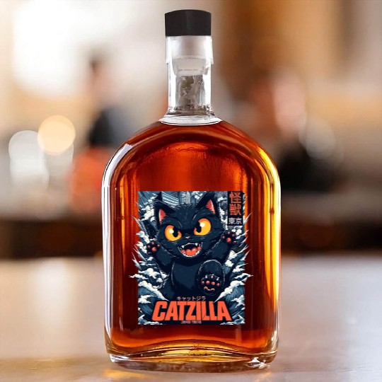 Kaiju Catzilla in Japan Tokyo Whiskey Bottles