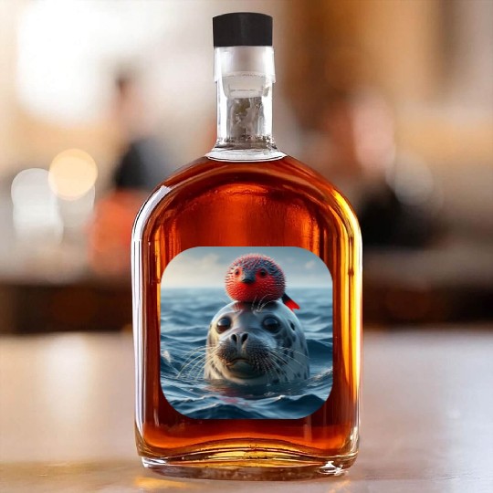 Seal and pufferfish friends from the ocean Whiskey Bottles