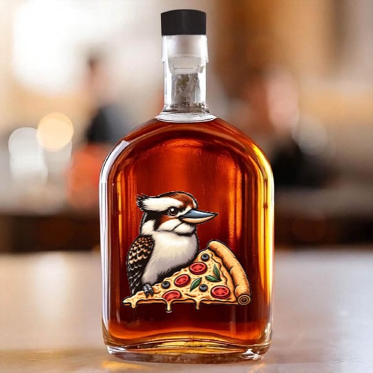 Kookaburra is enjoying a delicious pizza Whiskey Bottles