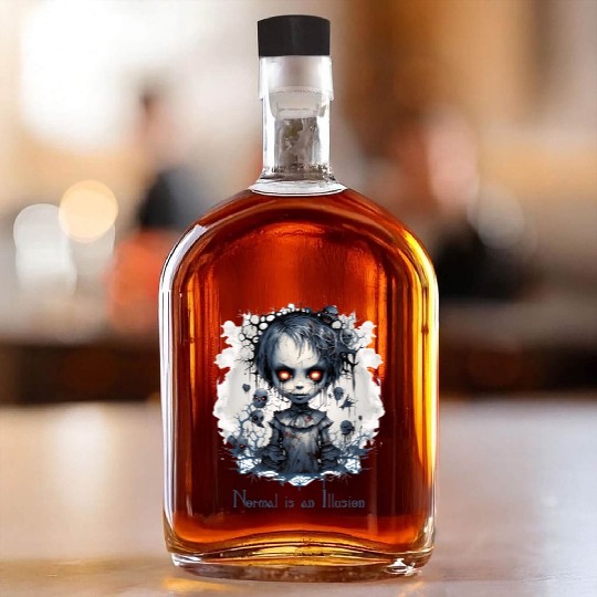 Gothic Girl Saying Normal is an Illusion Whiskey Bottles