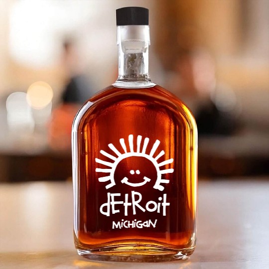 Detroit Michigan Sun Smiley Face Souvenirs Gifts Whiskey Bottles