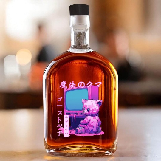 Kawaii Creepy Bear Japanese Aesthetic Vaporwave Pa Whiskey Bottles