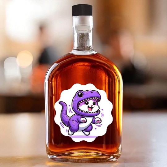 Energetic Cat in Velociraptor Costume - Playful Fe Whiskey Bottles