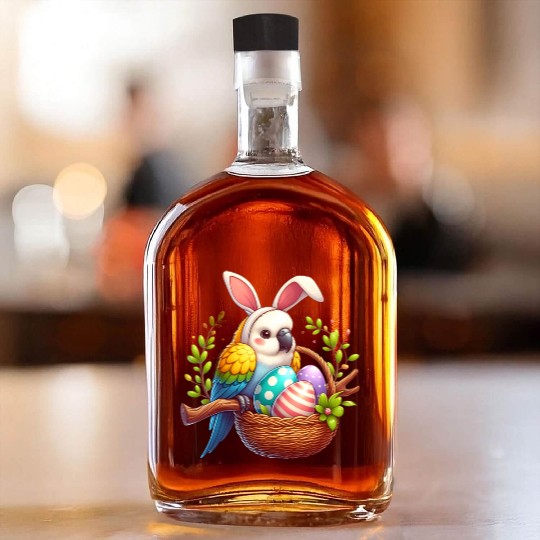 Easter parrot with bunny ears Easter eggs Whiskey Bottles