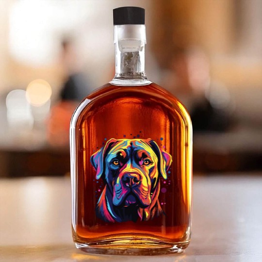 Watercolor Colorful Cane Corso Whiskey Bottles