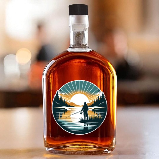 Serene Sunrise Fishing - Peaceful Morning Lake Whiskey Bottles