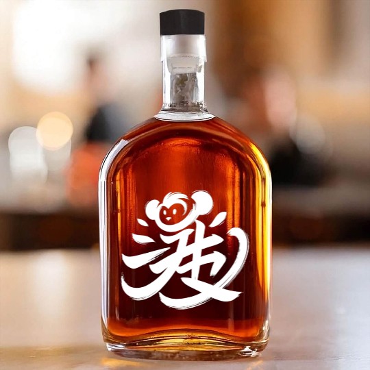 Monkey Chinese Zodiac Character Calligraphy Symbol Whiskey Bottles