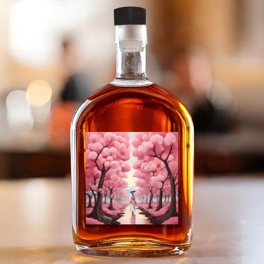 Japanese style art with cherry blossom festival Whiskey Bottles