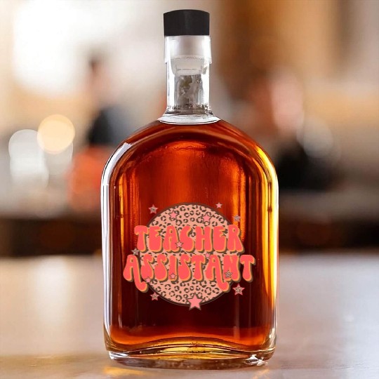 Retro Groovy Leopard Teacher Assistant Whiskey Bottles