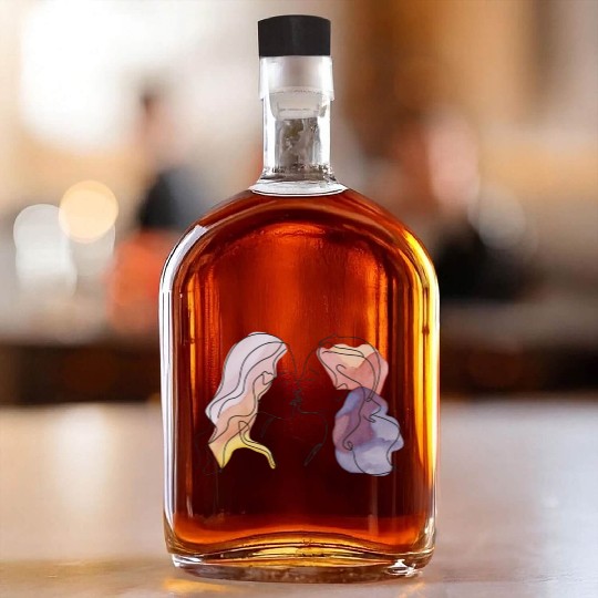 Lesbian Couple Simple Minimalistic Drawing Whiskey Bottles