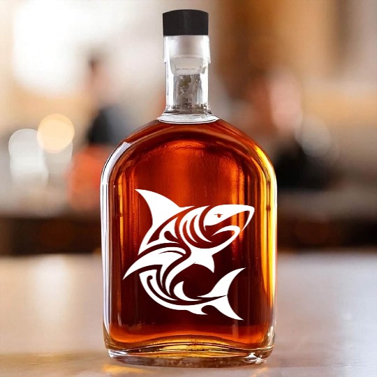 Tribal Tiger Shark Style Diver Fan Tattoo Whiskey Bottles