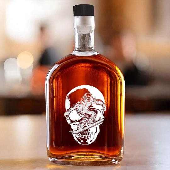 Snowboarding Skull Skeleton Big Mountain Boarding Whiskey Bottles