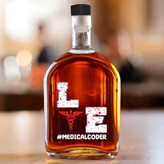 Medical Coder Valentine's Day Design Whiskey Bottles