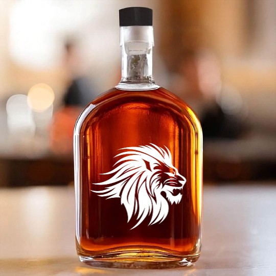 Waving Mane Lion Head Tattoo Ink Style Whiskey Bottles