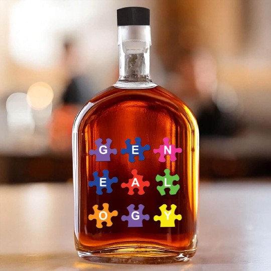 Genealogy Jigsaw Puzzle Pieces Whiskey Bottles