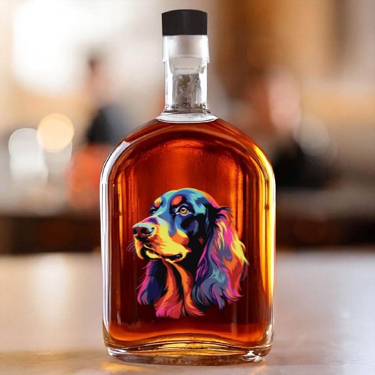 Watercolor Colorful Gordon Setter Whiskey Bottles