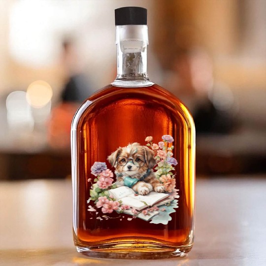 cute cartoon puppy wearing glasses Whiskey Bottles