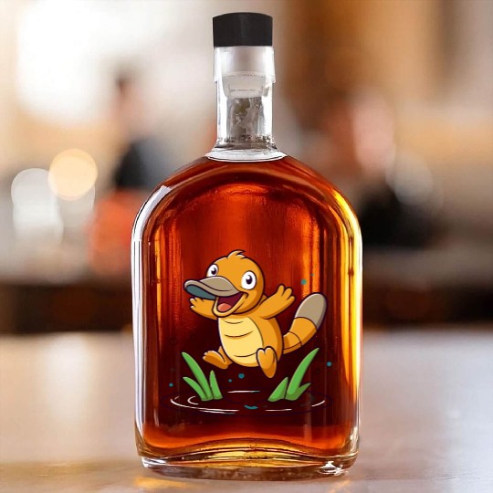 Whimsical Platypus Frolicking in a Pond Whiskey Bottles