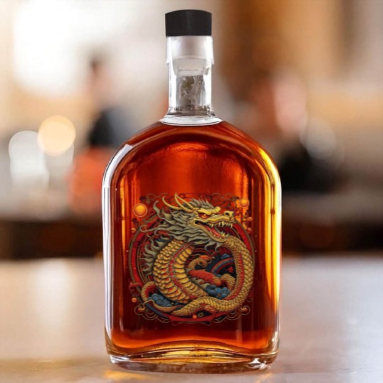 Chinese dragon. Dragon in a circle. Whiskey Bottles