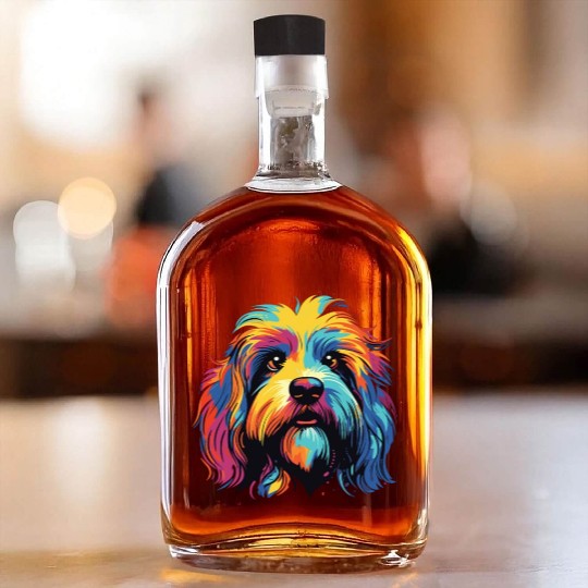 Watercolor Colorful Tibetan Spaniel Whiskey Bottles