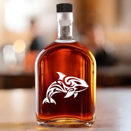 Pretty orca T Tattoo style Whiskey Bottles