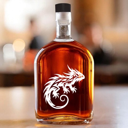 Shaggy Bearded Dragon Tribal Dragon Tattoo Whiskey Bottles