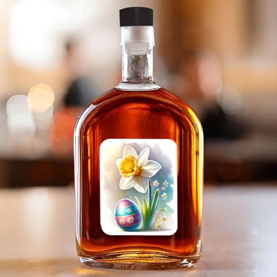 A Beautiful Daffodil With an Easter Egg Whiskey Bottles
