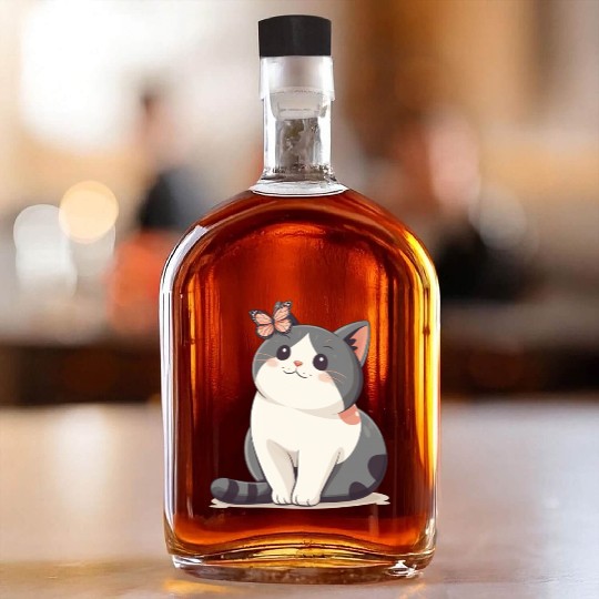Cute Kawaii Cat and Butterfly Whiskey Bottles