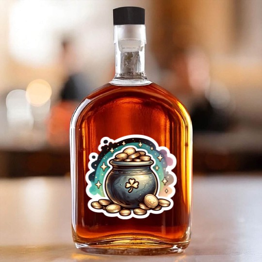 Saint Patrick's Day Sparkly Pot of Gold Whiskey Bottles