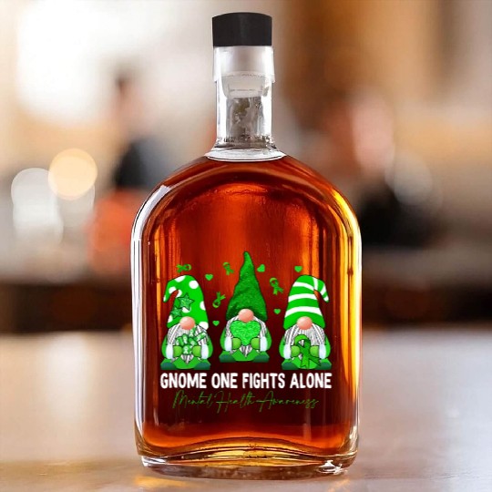 Gnome Fights Mental Health Matters Green Ribbon Whiskey Bottles