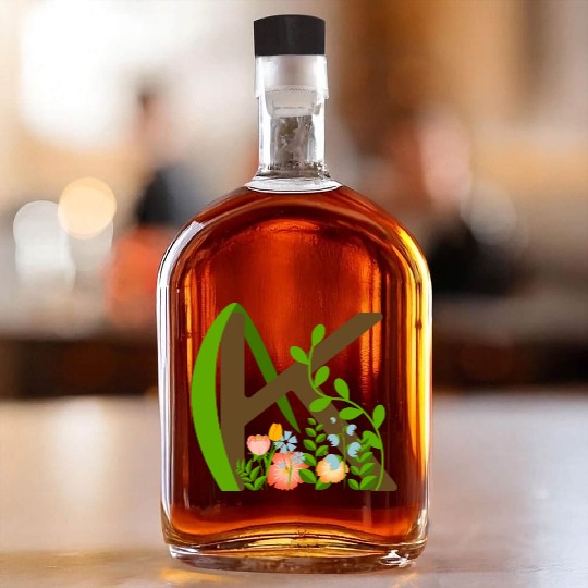Capital letter K monogram and wildflowers Whiskey Bottles