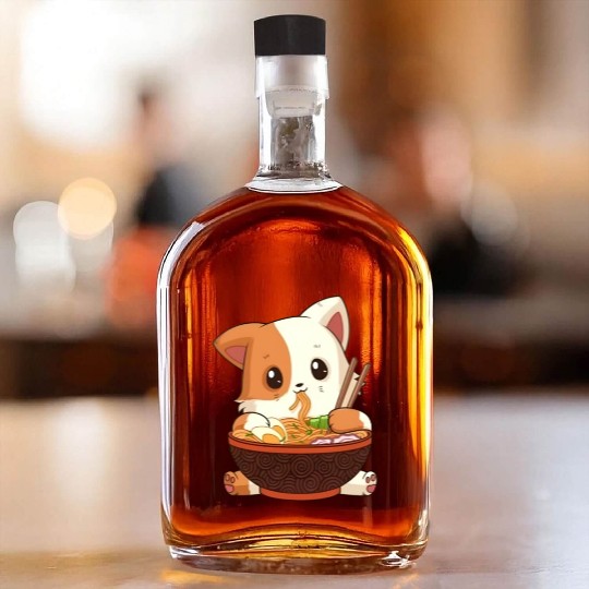 Cute anime cat eating ramen noodles Whiskey Bottles