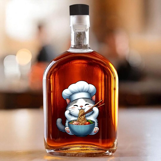 Kawaii Anime Whimsical Cat Japanese Ramen Noodles Whiskey Bottles