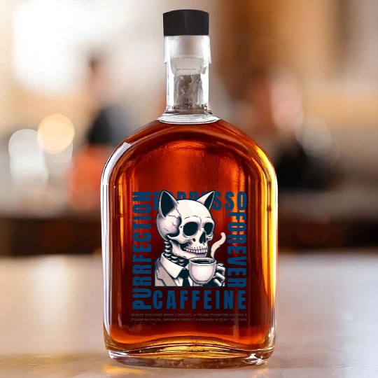 Cat Skull Caffeine Connoisseur - Eternal Coffee Whiskey Bottles