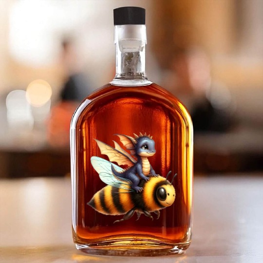 Fun Baby Dragon Riding a Bumble Bee Whiskey Bottles