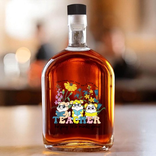 Wildflower Teacher Whiskey Bottles, Groovy Hamster Educator
