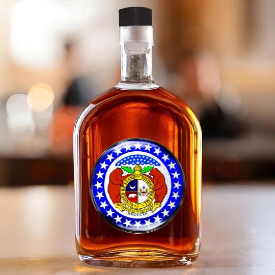Re-Imagined Missouri State Seal in Glass Bubble Whiskey Bottles