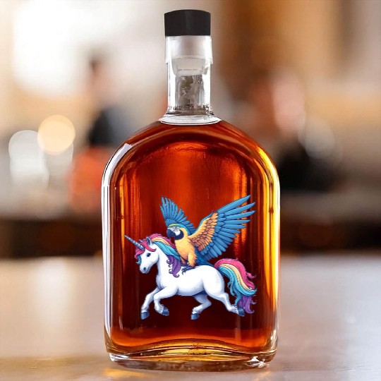 Parrot on Unicorn Whiskey Bottles