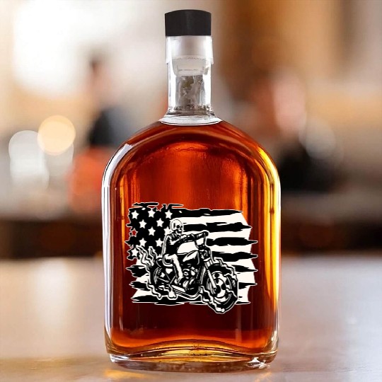 Flaming Skull American Biker © WhiteTigerLLC.Com Whiskey Bottles