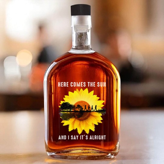Here Comes The Sun And I Say It's Alright Guitar Whiskey Bottles