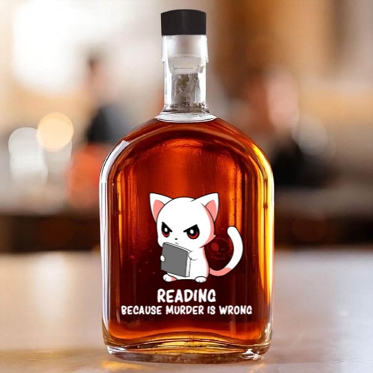 Reading - Reading Cat - Dark Humor - Reading Book Whiskey Bottles