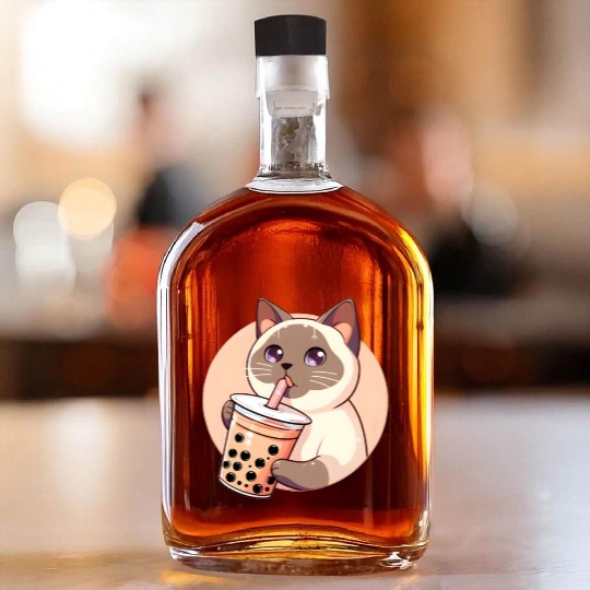 Siamese cat having bubble tea Whiskey Bottles