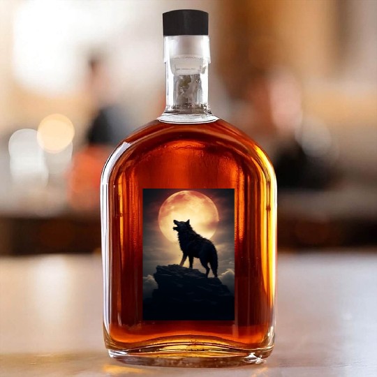 Digital art moon and wolf - Cool wolf leader Alfa Whiskey Bottles