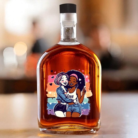 Cute Sapphic Lesbian Whitey Melanin Rainbow Pride Whiskey Bottles