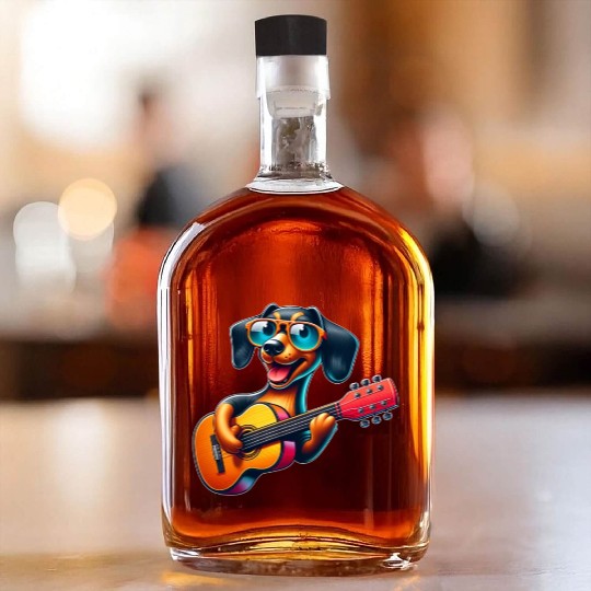 Dachshund Guitarist Guitar Music Dog Whiskey Bottles