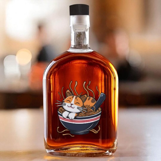 Kawaii Otaku cat Ramen Bowl Japanese Noodles Lover Whiskey Bottles