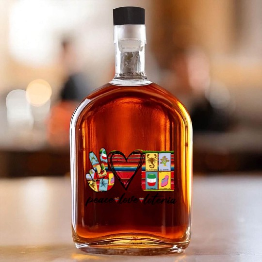 Peace Love Loteria Serape Mexican Bingo Card Whiskey Bottles