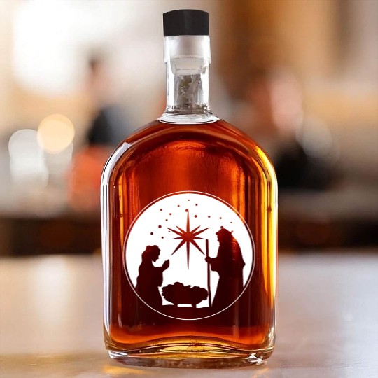 Nativity Scene Silhouette Christmas Market Vendor Whiskey Bottles