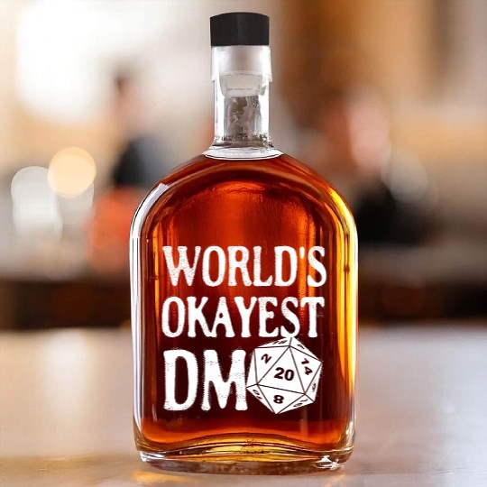 World's Okayest DM D20 Dice Dungeon Dragons Gaming Whiskey Bottles