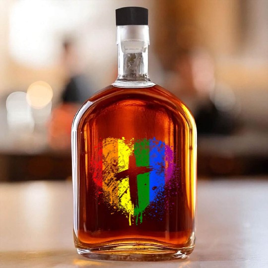 Rainbow Heart with Cross Gay Pride LGBT Christian Whiskey Bottles